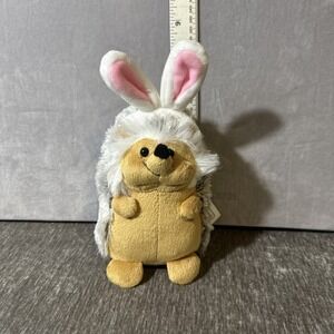 Frankford Porcupine Hedgehog Plush with Easter Bunny Ears 8" Tan, Grey, White